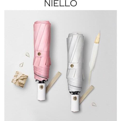Niello Simple Plain Color Self-folding Automatic Umbrella for Women Vinyl Sun Protection and UV Protection 3 fold Pink