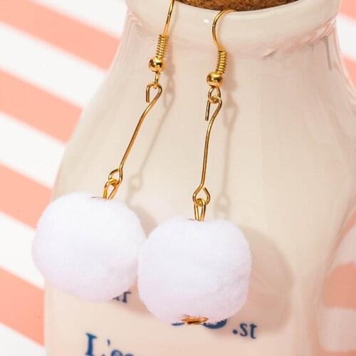 10 pairs/lot Hairball Drop Earrings Plush Ball Long Earing Clip Gold Color Big Charm Women Jewelry Dangle Eardrop Pendientes