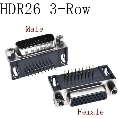 10PCS VGA Connector DB26 DR26 HDR26 female/Male socket Plug 26P triplex row bend legs 90 degree Black