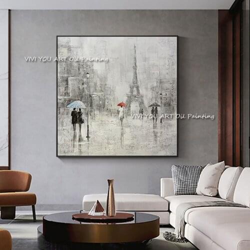 100% Handmade Romantic Pairs in Rainy Oil Painting On Canvas Abstract Modern HandPainted Wall Art Picture Living Home Decor