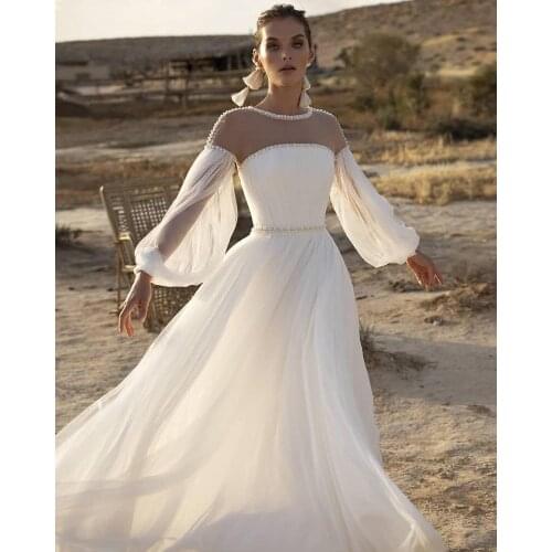 2020 Wedding Dress Boho Long Sleeve Tulle Behomian Bridal Gowns Pleat Gorgeous A-Line Sleeve de soiree Charming