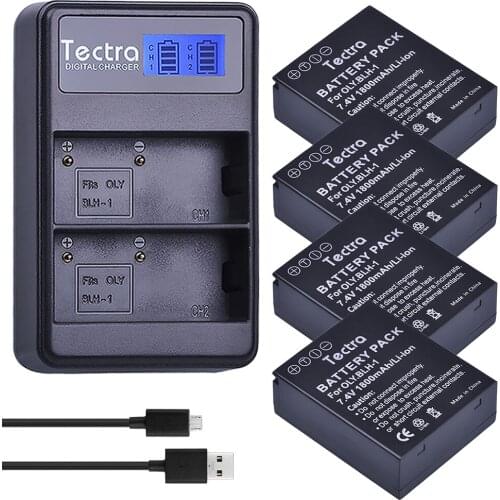 4pcs 1800mAh BLH-1 BLH1 BLH 1 Battery + LCD USB Dual Charger for Olympus Digital Camera EM1 E-M1 MARK II EM1-2 Mark 2 Mark2