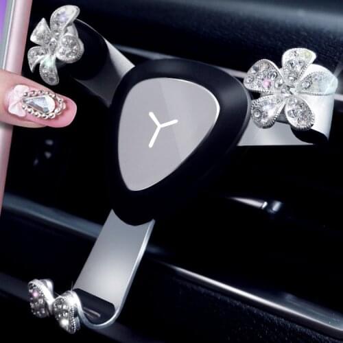 Flowers Crystal Diamond Mobile Car Phone Holder Air Vent Mount ABS Mobile Phone Stand Holder Adjustable for iPhone GPS Styling