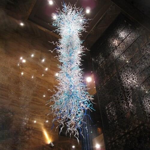 Large Luxury Chandelier Handmade Blown Glass Chandeliers Lighting Clear Aqua Blue Color LED 300 CM Long Pendant Lamp