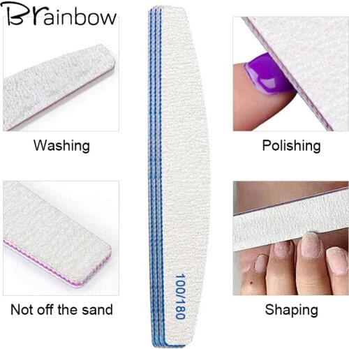 Brainbow 5Pcs 100/180 Nail File Nail Buffer Washable Grinding Polishing Sanding Buffing Pedicure Nail Art Tools