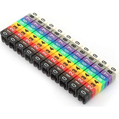 Digital Tube 0-9 Digital Number Tube Cable Marker Colorful Cable Marker C Shape Suitable Multi-Type Cable (100Pcs 4mm²)