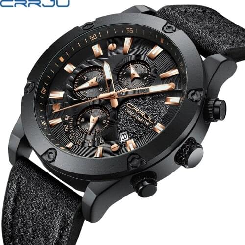 CRRJU 2018 New Luxury Quartz Watch Men Outdoor Mens Watches Sport Watches Chronograph Wristwatch Clock Leather Wrist Watch