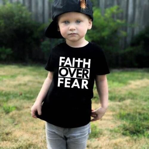 Faith Over Fear Summer Kids Unisex T-shirt Funny Letter Print Children Tee Shirt Clothing Boys Girls Short Sleeve Fashion Tops