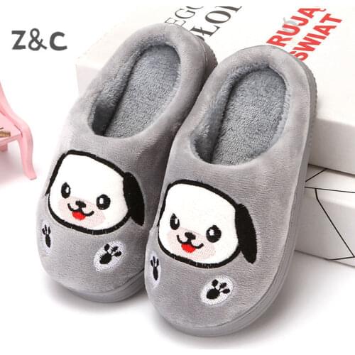 Childrens Slippers Autumn Winter Cotton Boys and Girls Baby Toddler Doggy Shoes Fur Slides for Kids 2020 New Style Fashion