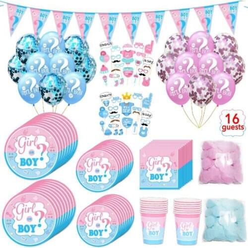 Baby Shower Decors Boy Girl Babyshower Gender Reveal Disposable Tableware Baby Boy or Girl Happy Birthday Party Decors Kids