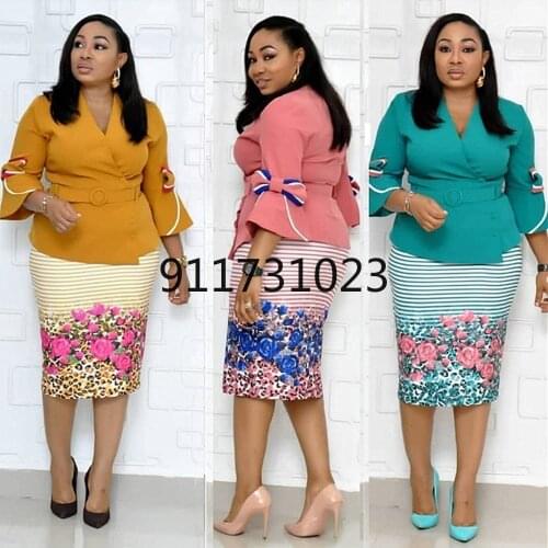 2021 Hot Sale African And Turkey Style V-Neck Plus Size Flare Sleeve Bow-Knot Dress For Women