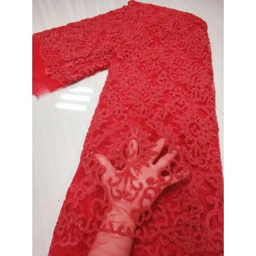 Hot Sale Nigerian Lace Fabric 2021 High Quality Embroidery Tulle Lace Latest African French Net Lace With Beads For Party 5yard