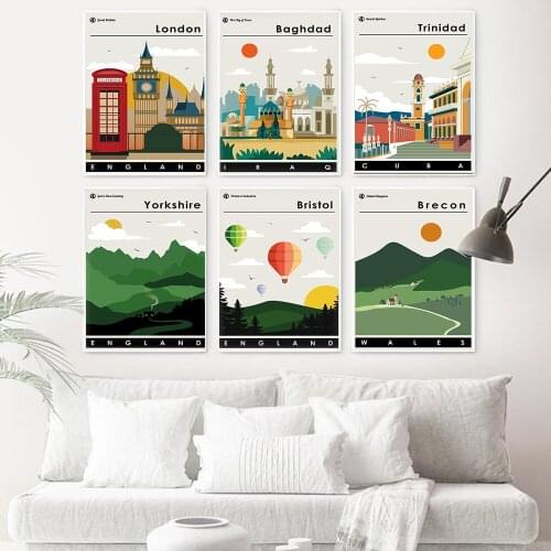 Hd Print Canvas Art Painting London Baghdad Brecon Bristol Trinidad Vintage Travel Cities Landscape Posters Wall Art Pictures