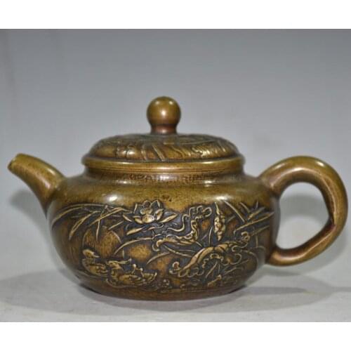 China brass archaize Mandarin duck teapot crafts statue