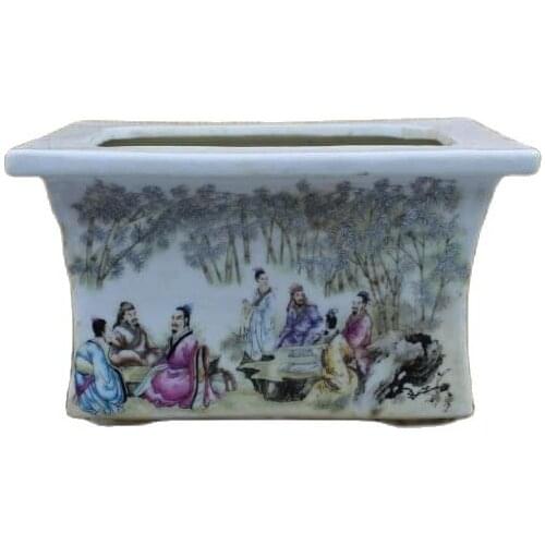 Chinese old porcelainPink Bamboo Tree Flower Pot with Qixian Pattern