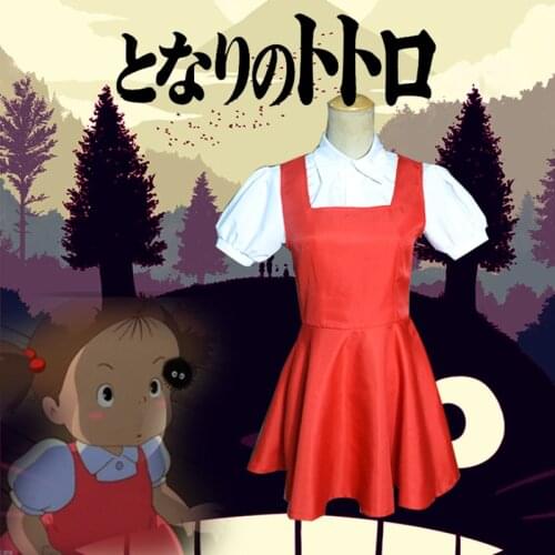 Hayao Miyazaki My Neighbor Totoro Cosplay Costume Mei Kusakabe Red Suit Halloween Kids Clothing custom made