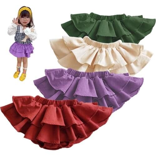 2021 Summer Toddler Baby Bloomers Princess Bow Girls Short Pants Pure Color Children Culottes Cake Tutu Skirt Shorts for Girl