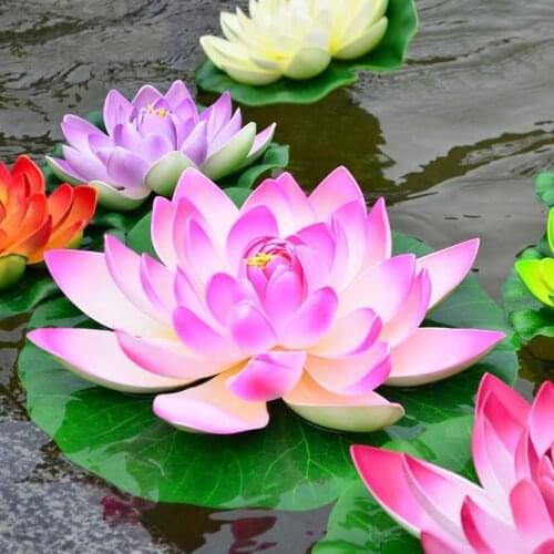 Best 17CM Diameter Artificial Lotus Simulation Lotus PU Lotus Flower floating water Home garden fish tank Decoration Lotus