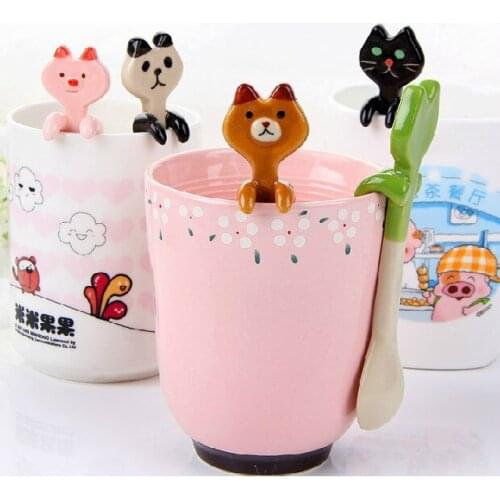 Cute kids cartoon porcelain tea coffee milk honey yogurt rice spoons ice cream balls soup ladle long handled kitchen tea tools