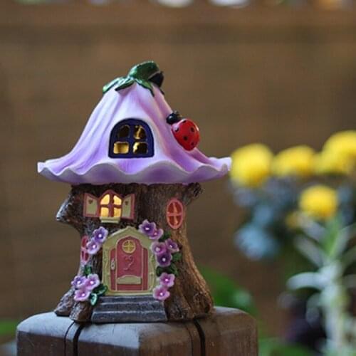 Craft Miniature Fairy House Solar Powered Outdoor Decor LED Garden Light Outdoor Miniature House Home Decoration