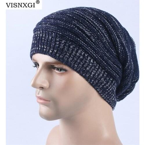 VISNXGI Fashion Skullies Wool Winter Hats For Men Fold Top Women Knitted Warm Casual Hat Female Skullies Beanies Mens Winter Cap