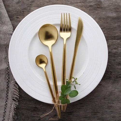 Dinnerware Set 304 Stainless Steel Knife 4 Pcs Gold Cutlery Set Mirror Polishing Utensils Kitchen Dinner Knife Fork Spoon Set