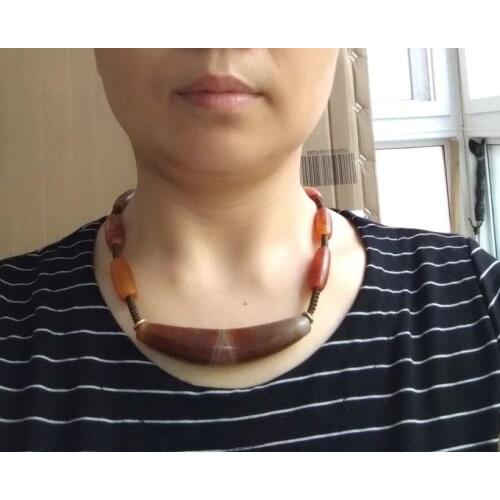 Nature Sardonyx pendant Amulet Chalcedony string Agate bead Necklace Talisman Vintage