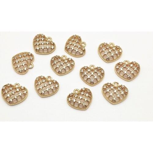 New Arrival! 14x15mm 50pcs Cubic Zirconia Heart Shape Charm for Handmade Necklace/Earring DIY Parts,Jewelry Accessories Findings