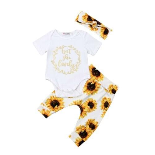 New Newborn Baby Sets Girl Kid Letter Printed O-Neck Tops Bodysuit Floral Pants Headband Outfits Fashion Set Clothes