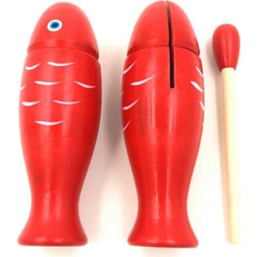 New Wooden Temple Block Musical Instrument Toys Sound Red Fish Shape Play Game Interactional Toy Birthday Gift For Children Kids