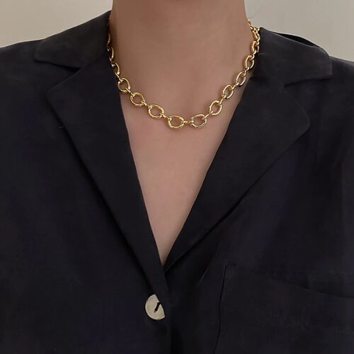 Punk Circle Choker Linked Small Circle Chain Necklace for Women Party Minimalist Beaded Geometric Necklace Jewelry