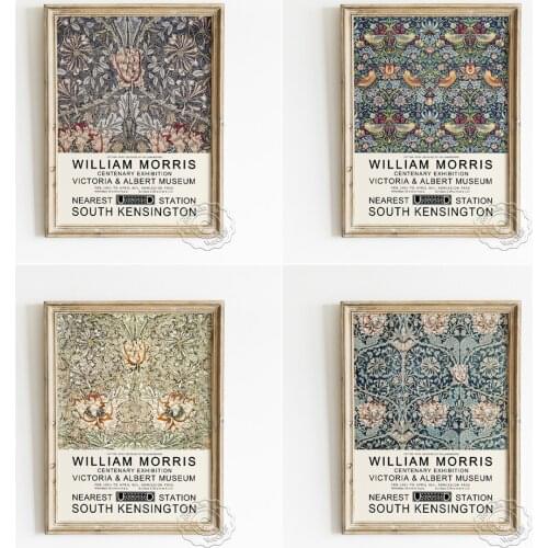 William Morris Fabrics Pattern Collection Exhibition Poster, Strawberry Thief Canvas Painting, Vintage Flower Home Decor Gift