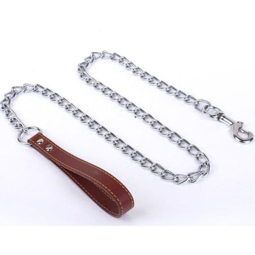 Pet Leash PU Leather Grip Metal Anti- Bite Dog Chain Suitable for Small and Medium-sized Large Dog Pet Supplies Basic Leashes