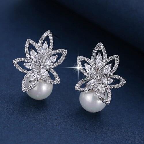 Colorful Butterfly Fashion Design Alloy Flower Earring Hanging Pearl Full Diamond Metal Earrings Jewelry Accessory