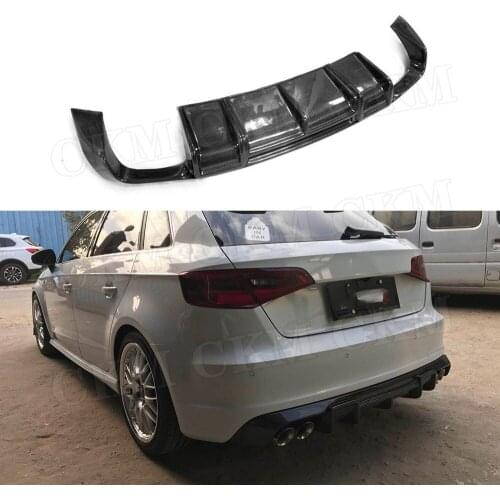 Carbon Fiber Rear Lip Diffuser Spoiler for Audi A3 Sline S3 Hatchback 4 door Not A3 Standard 2014-2016 Fins Shark Style Plate