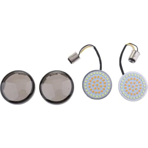 Motorcycle LED Amber Front Turn Signal Lights Indicators For Harley with Lense Covers