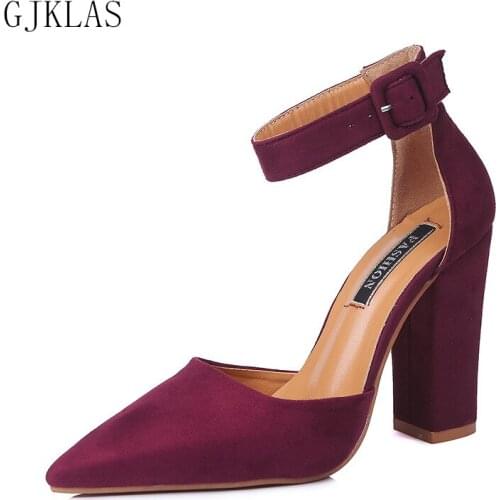 Block Heels Women Pumps Ankle Strap Pointed Toe Shoes Women Big Size 41 42 43 High Heel Sexy Shoes for Women 10cm High Heels