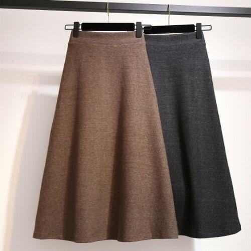 Spring Knitted High Waist Skirt Women Large Size Vintage Office Lady Faldas Casual Simple A-line Skirts