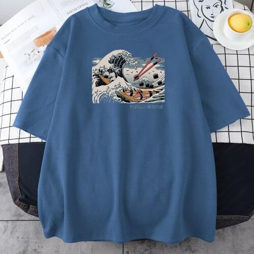 Big Sushi Comics Print Women t-Shirt Spring Summer o-Neck Clothing Breathable Tee Shirt Fashion Style Loose Female Tee Shirts
