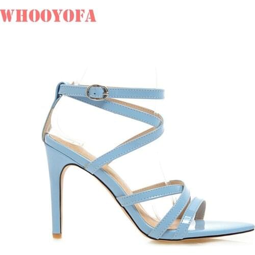 Brand New Fashion Blue Yellow Women Sandals Sexy High Gladiator Heels Lady Stripper Shoes WH851 Plus Big Size 10 43 46 48