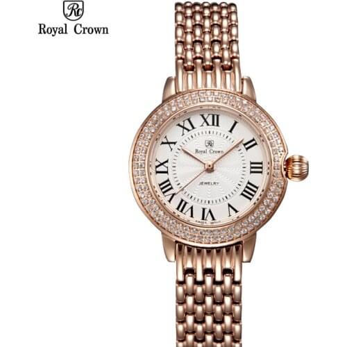 Luxury Lady Womens Watch Ronda Mov't Sapphire Crystal Fine Fashion Hours Stainless Steel Bracelet Girl Gift Royal Crown Box