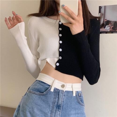 Woman Sweaters Cardigan Short Stitching Cardigan Womens Fall/Winter Slim-Style Long-Sleeved Sweater Outerwear Top