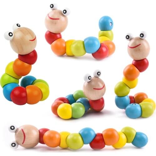 1PCS Wooden Twist-colored Insects Toy Animal Inchworm Toy Intelligence Learning Educational Toys Flexible Twist Wood Insect Gift