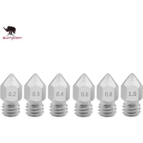 10PCS 3D Printer MK8 stainless steel M6 Nozzle 0.2/0.3/0.4/0.6/0.8/1mm Extruder Print Head For 3D Ender-3 Pro CR-10