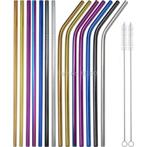 100pcs 21.5cm 6mm Stainless Steel Straws Bubble Tea Reusable Drinking Milk Tea Rainbow Metal Straw With 20pcs Brush 7 colors
