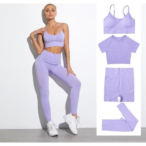 2/3/4Pcs Seamless Yoga Set Gym Clothing Workout Outfit Set Short Sleeve Crop Top High Waist Leggings Tracksuit Women Sportwear