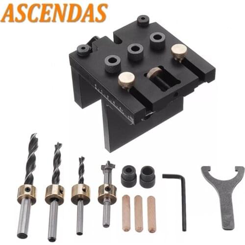 ASCENDAS Aluminum Alloy 3 In 1 Dowelling Jig 6/8/10/15mm Wood Drilling Guide Locator Adjustable Dowel Jig Kit ForDIY Woodworking