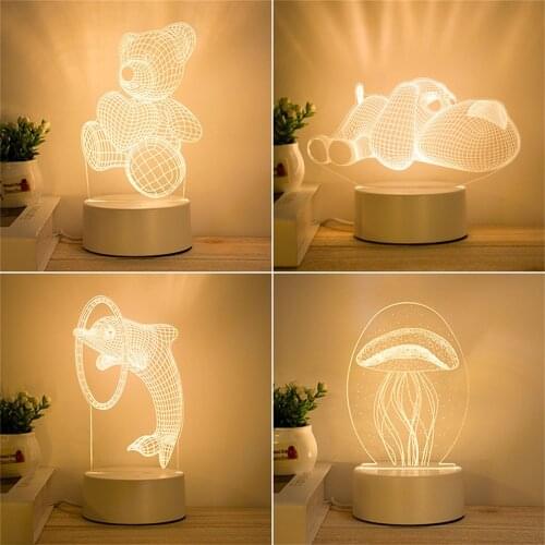 3D LED Night Light Novelty USB Bedside Lamp Novelty Illusion Light Kids Baby Children Bedroom Soft Light Birthday Gift