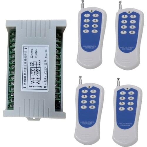 AC 220V 10A 8 CH 8CH Wireless Remote Control Switch System Remote Light Lamp Switch Relay Radio Receiver Transmitter 315 433 MHz