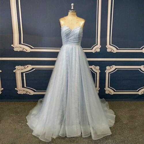 Light Sky Blue Strapless A Line Glitter Lace Beaded Girls Dancing Prom Dress